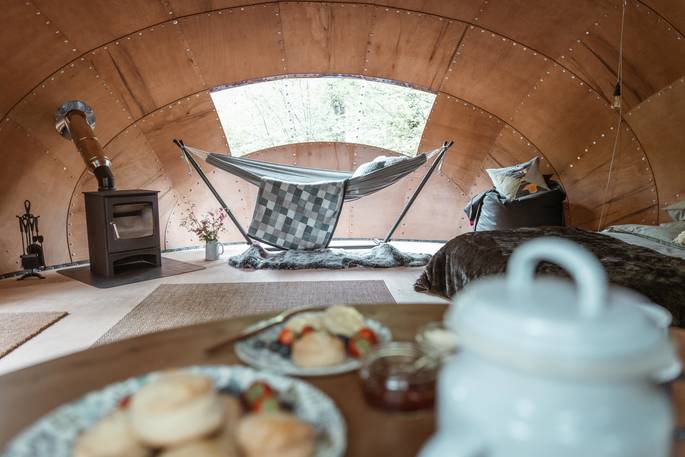Hush cabin truffle dome - inside hammock, Honeydown at Hatherleigh, Devon