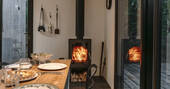 Buck's Coppice cabin wood burner, Hooke, Dorset, England