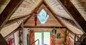 view from the bed at mezzanine at Paraty's Bothy in Shropshire