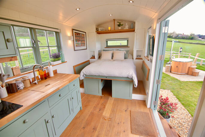 Oak Hut at Shropshire Shepherds Huts double bed set up
