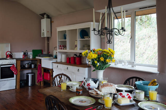 Everything you could need to cook up a feast at the Straw Cottage kitchen in Powys, Wales