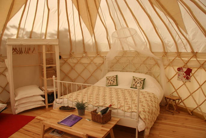 Bedroom suite at Rosehip Yurt, Haute-Loire